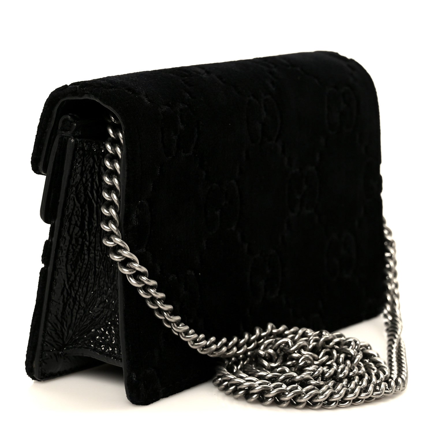 Gucci Velvet Skipper Crystal GG Monogram Super Mini Dionysus Shoulder Bag Black