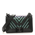 Chanel Calfskin Painted Chevron Embossed Medium Boy Flap Black