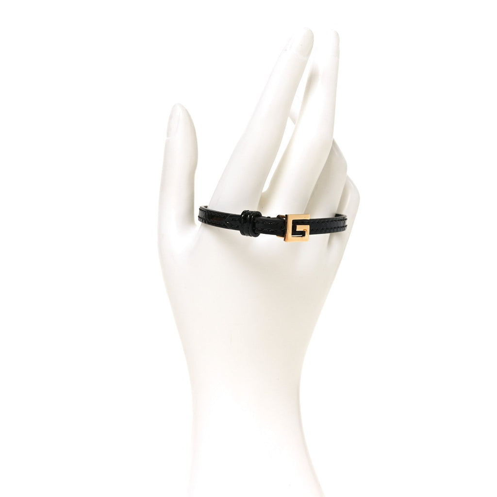 Gucci Patent Calfskin Metal Square G Bracelet M Black Gold