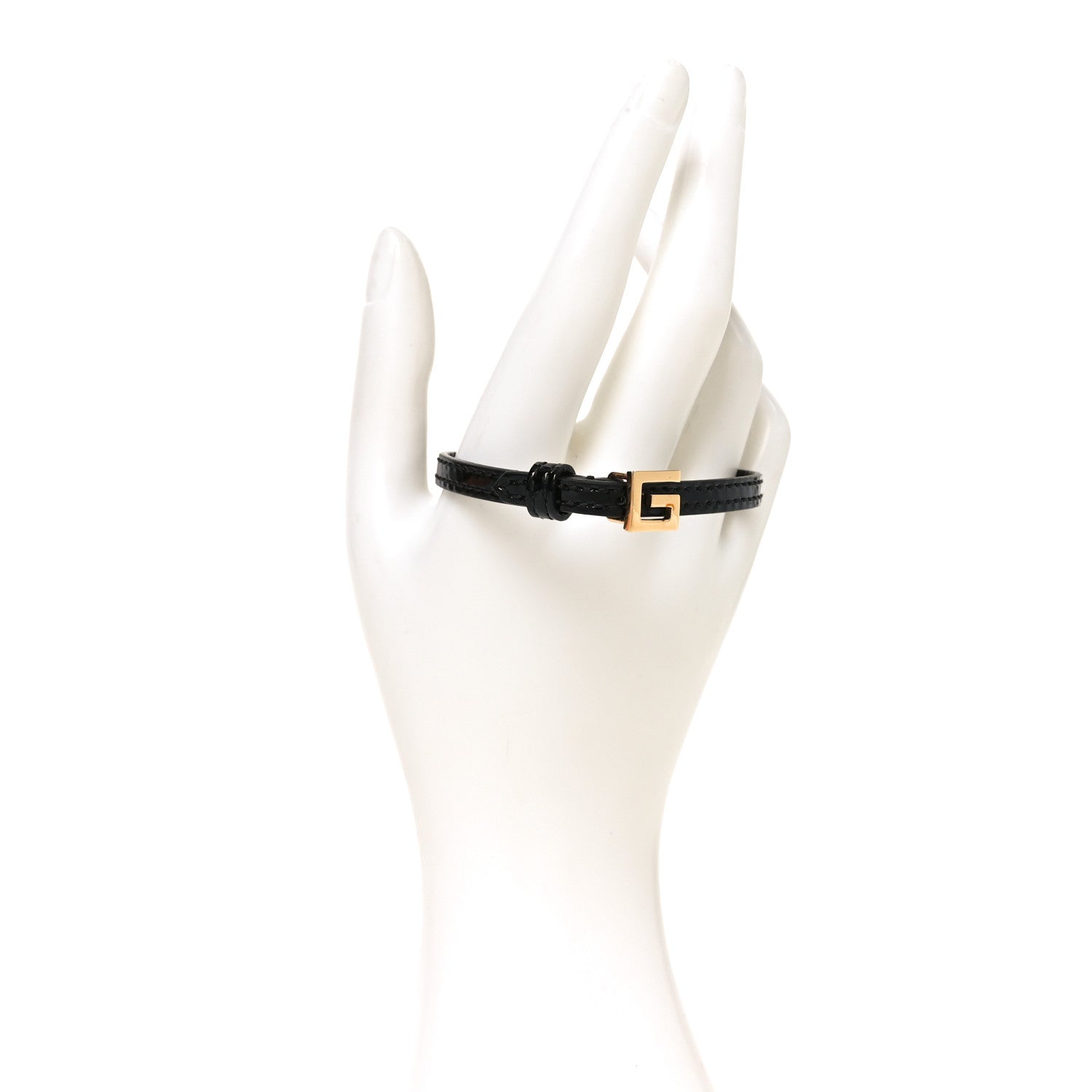 Gucci Patent Calfskin Metal Square G Bracelet M Black Gold