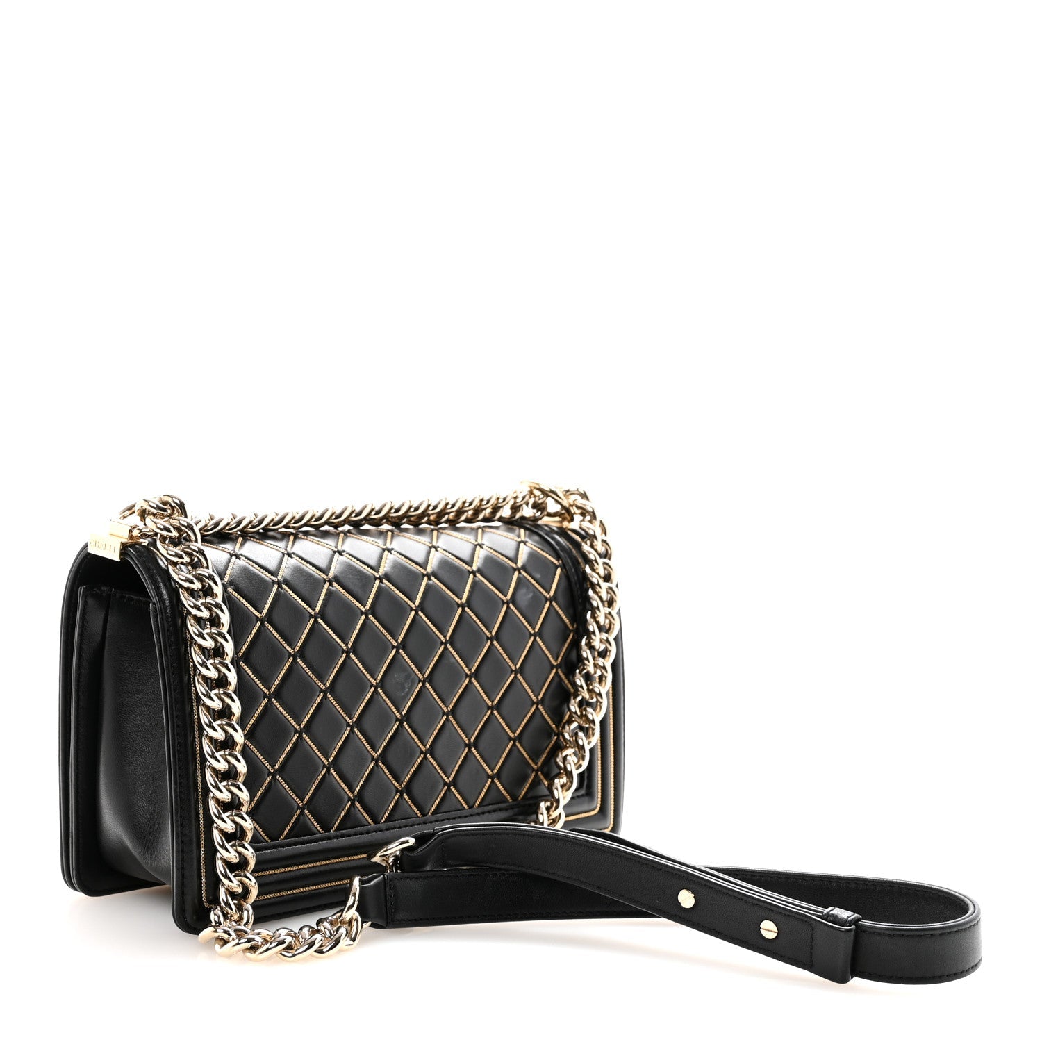 Chanel Lambskin Chain Quilted Medium Boy Flap Black