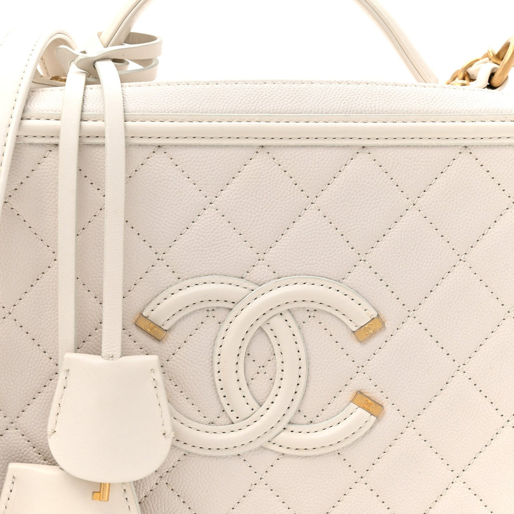 Chanel Caviar Quilted Large CC Filigree Vanity Case White