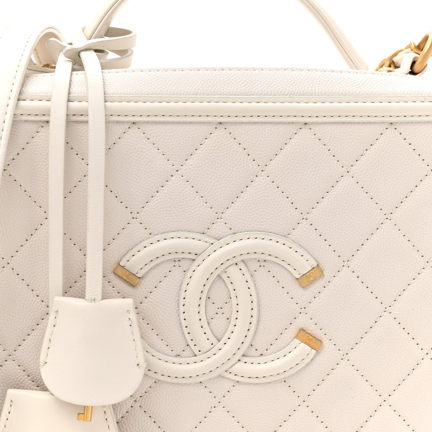 Chanel Caviar Quilted Large CC Filigree Vanity Case White