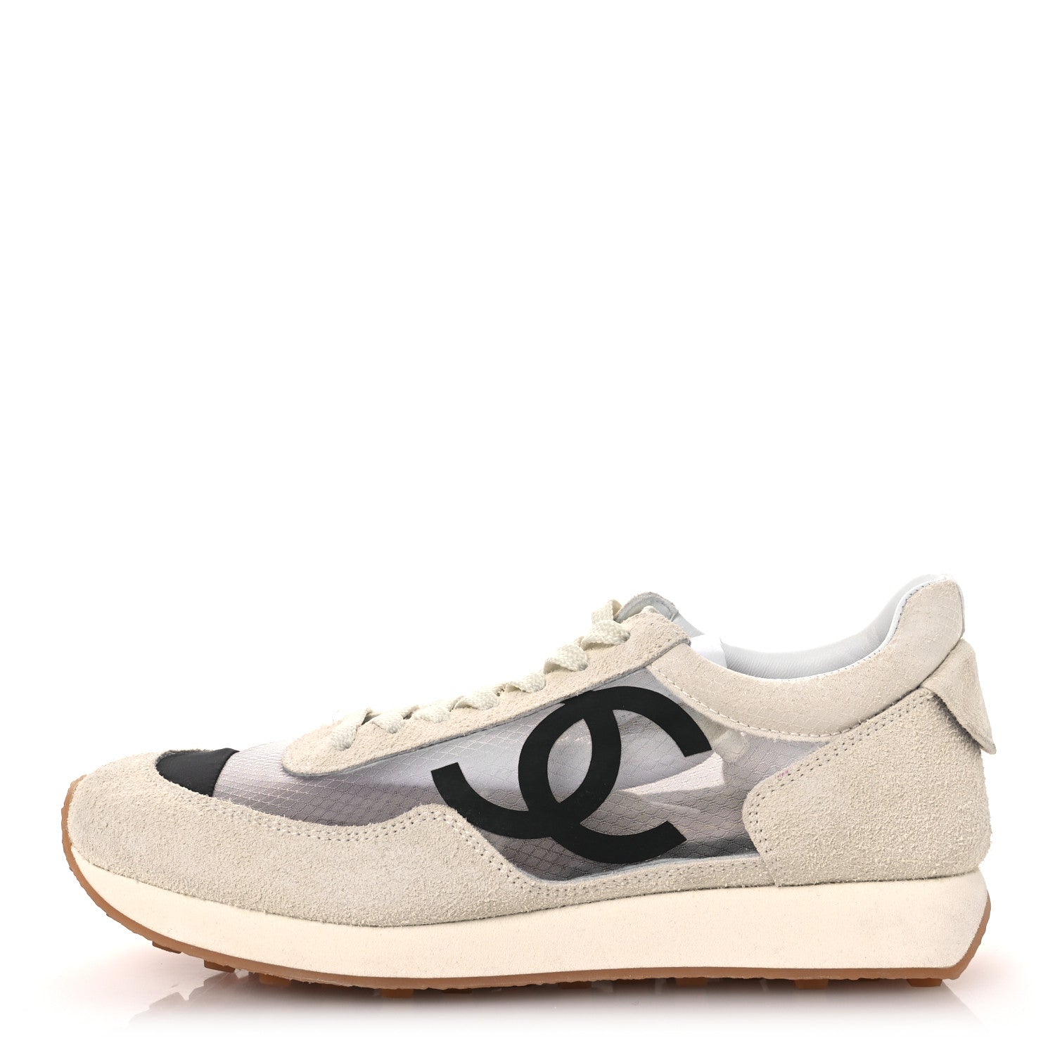 Chanel Suede Mesh Womens CC Sneakers 39 White Black