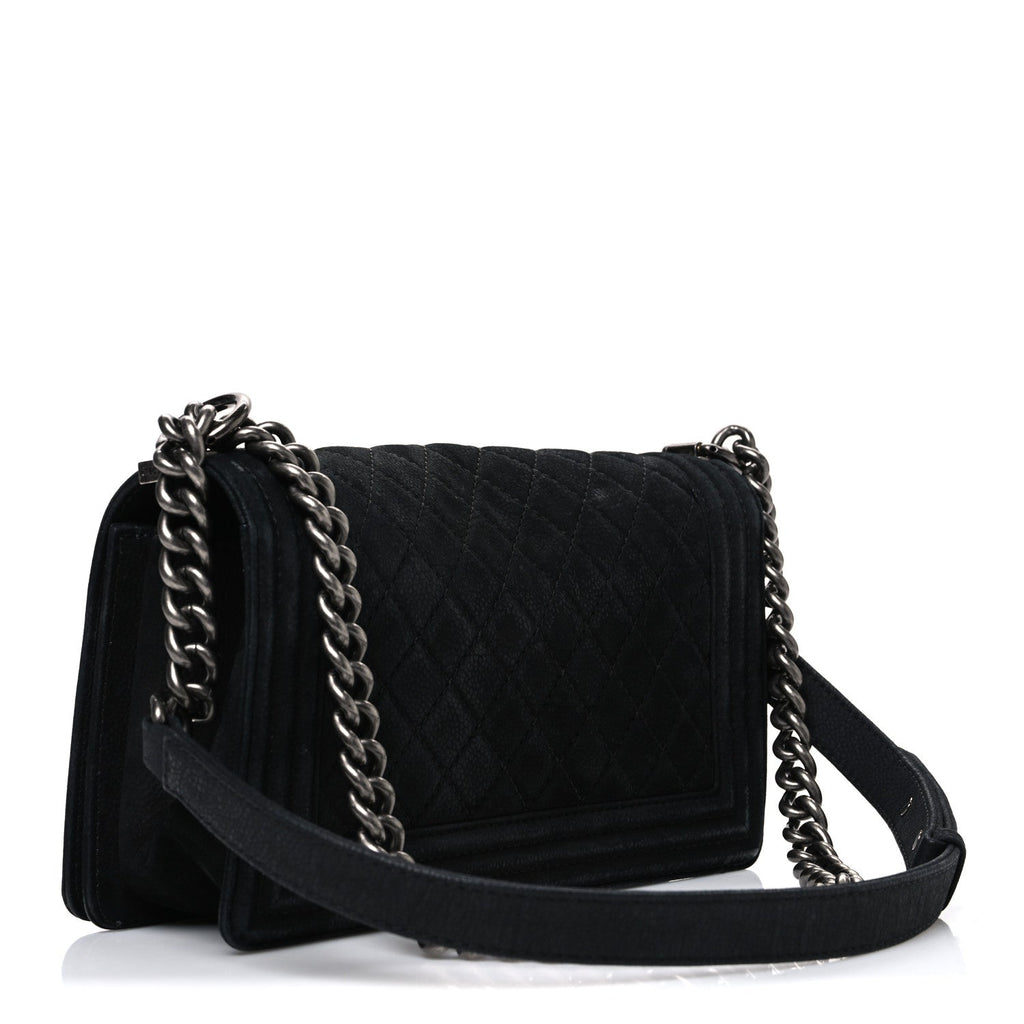 Chanel Bullskin Suede Caviar Quilted Medium Boy Flap Black