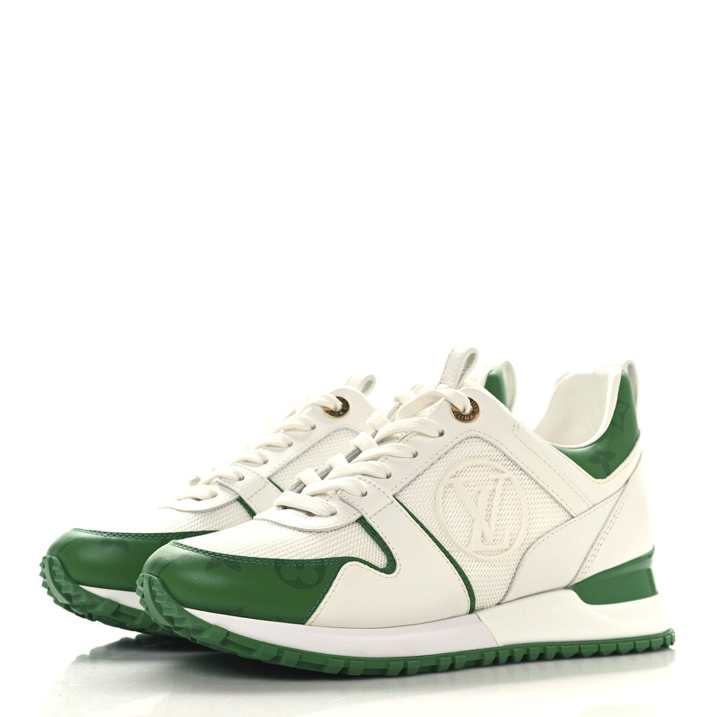 Louis Vuitton Calfskin Monogram Run Away Sneakers 36 White Green