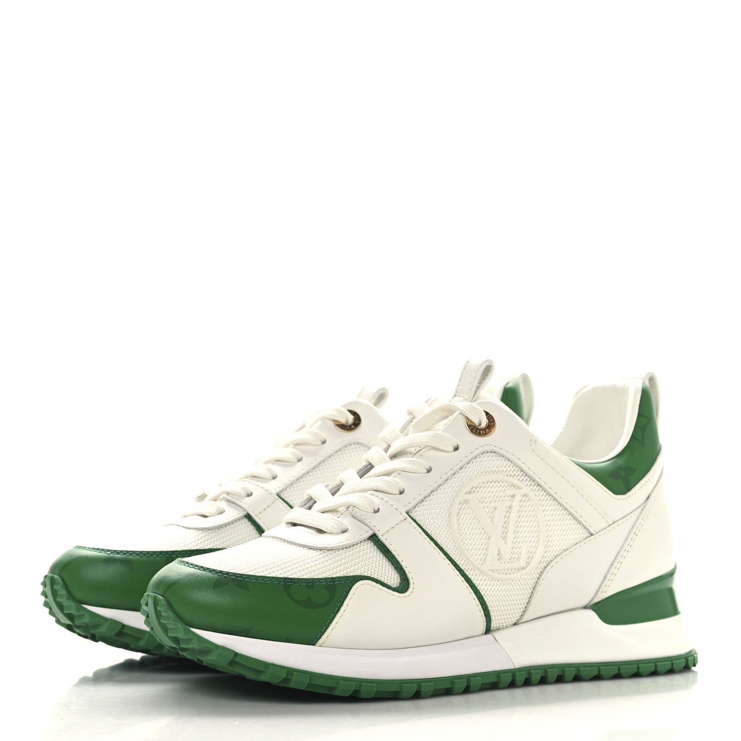 Louis Vuitton Calfskin Monogram Run Away Sneakers 36 White Green
