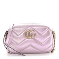 Gucci Iridescent Nappa Chevron Matelasse Small GG Marmont Chain Shoulder Bag Iridescent Escape Pink