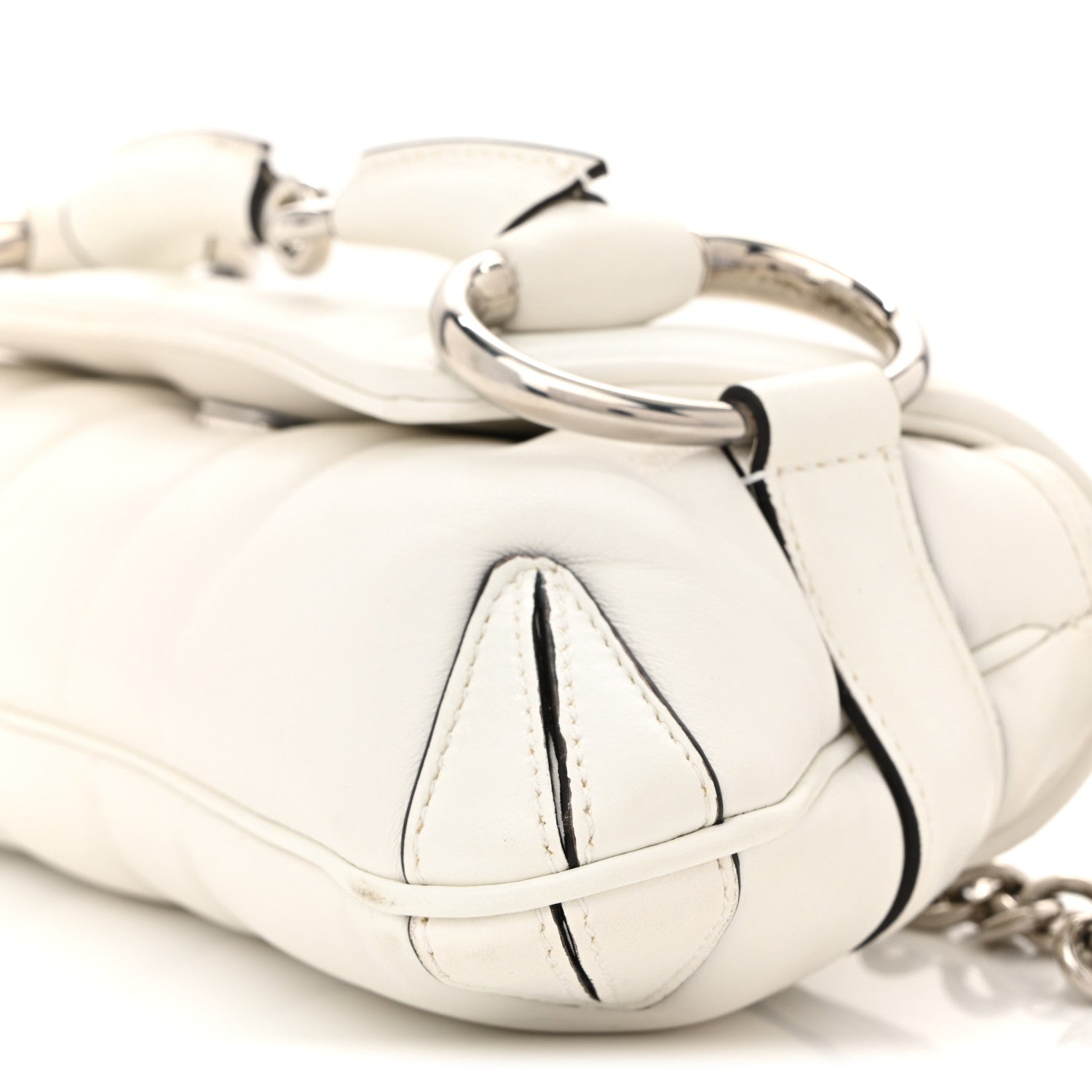 Gucci Nappa Vertical Matelasse Small Maxi Horsebit Chain Shoulder Bag Great White