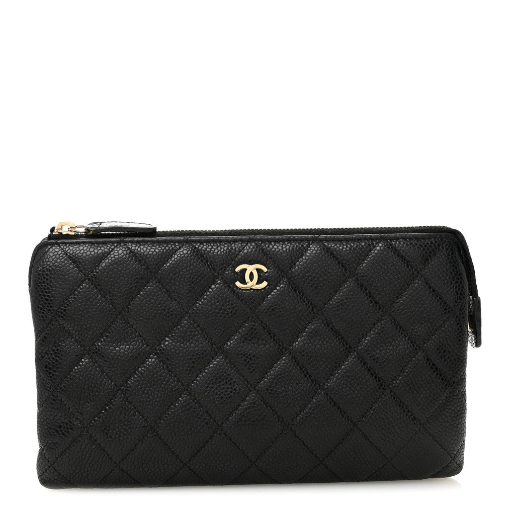 Caviar Quilted Small Zipped Clutch Black