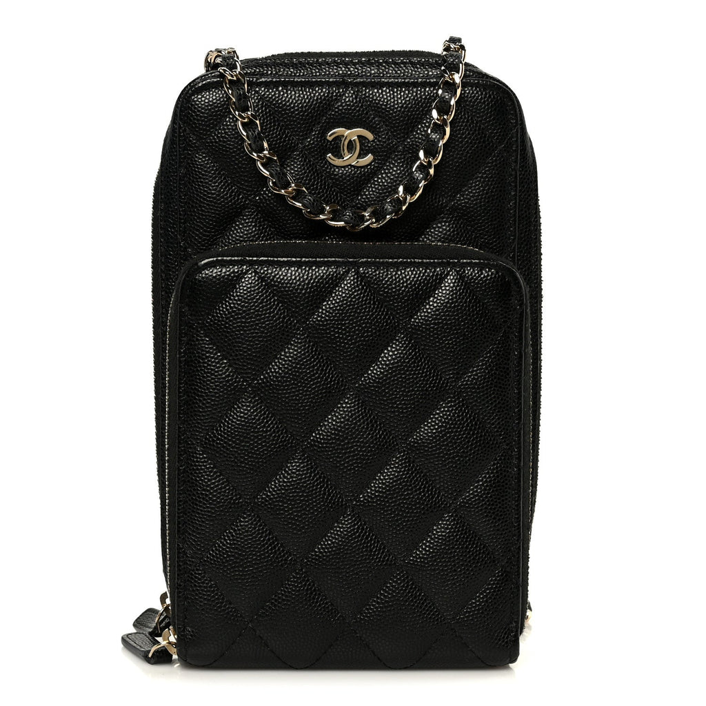 Chanel Caviar Quilted Phone Holder With Chain Black
