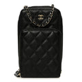 Chanel Caviar Quilted Phone Holder With Chain Black