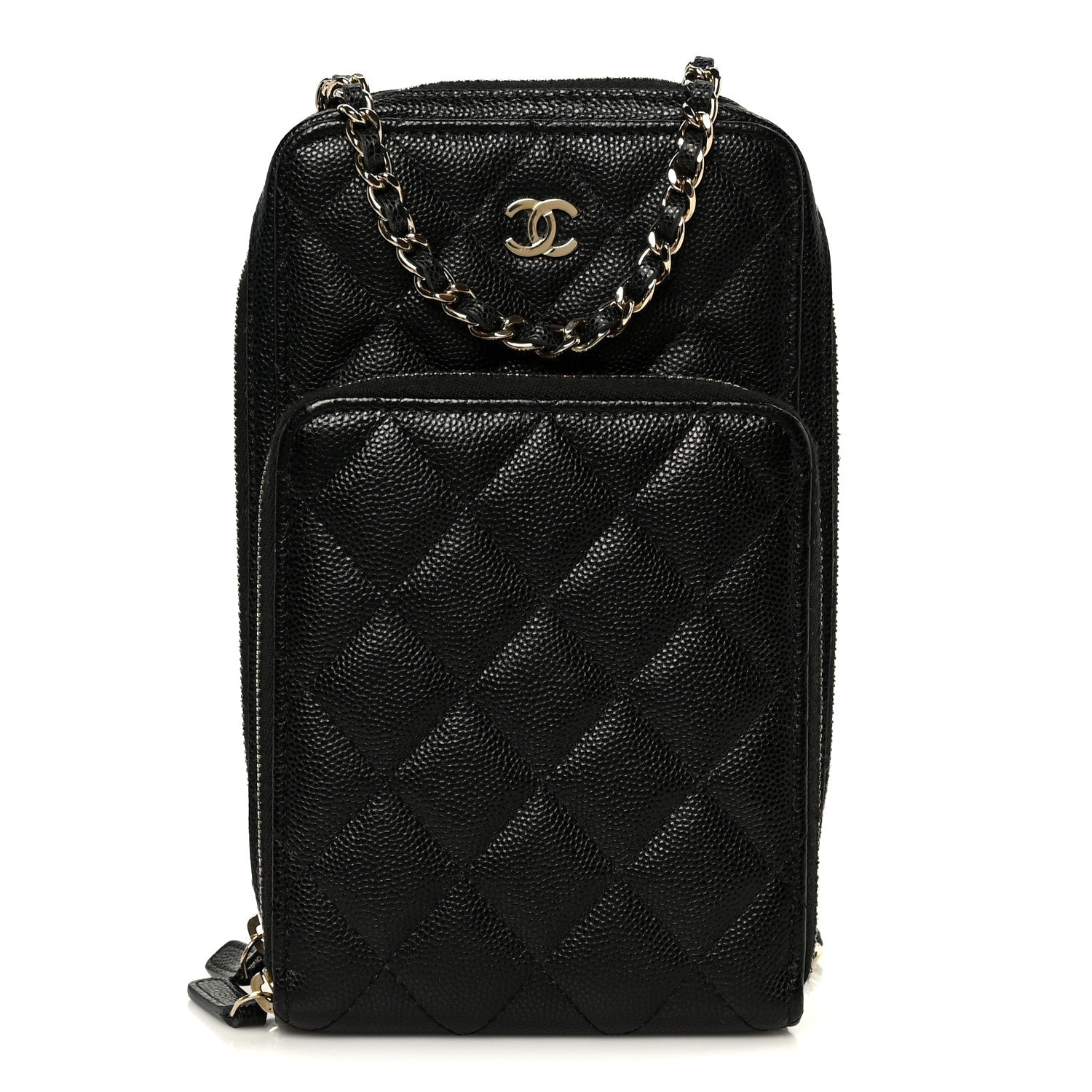 Chanel Caviar Quilted Phone Holder With Chain Black