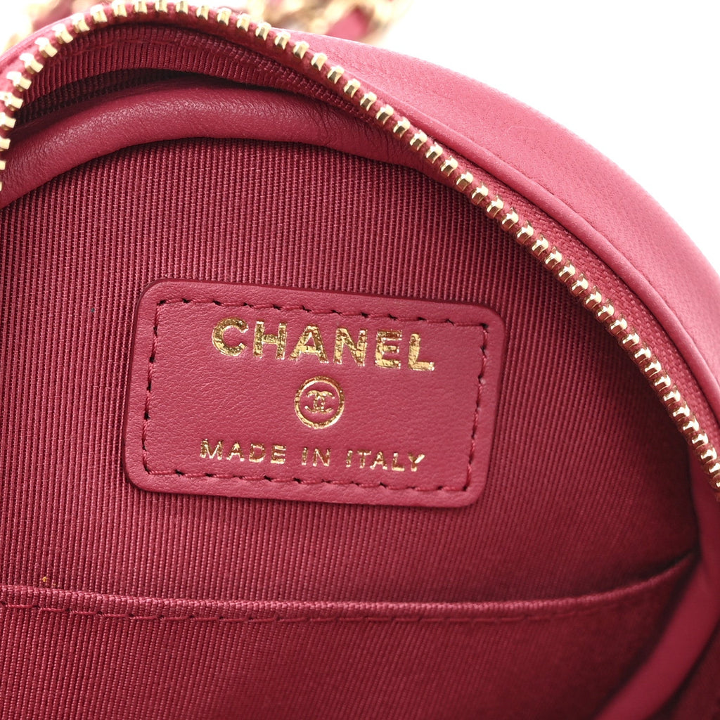 Chanel Lambskin Quilted Round Clutch With Chain Pink