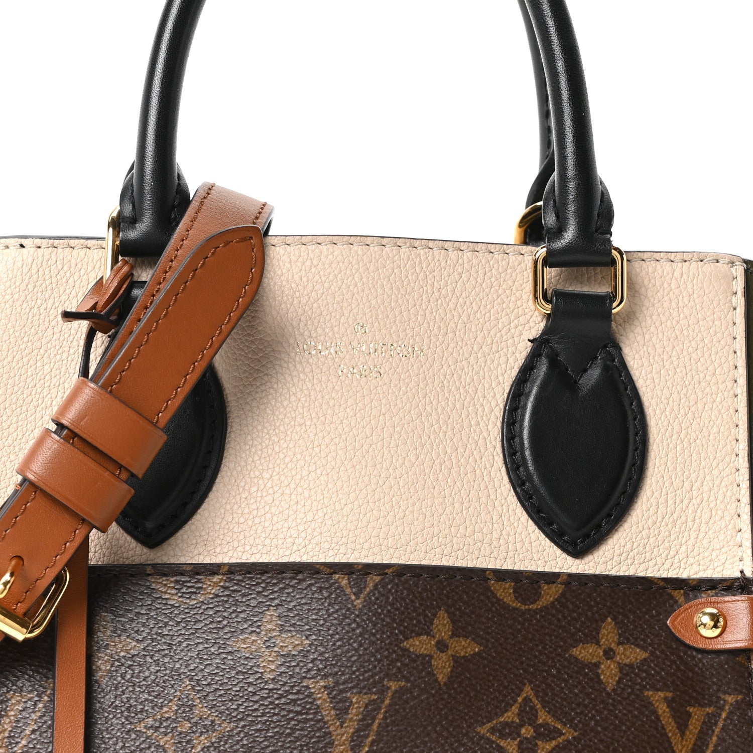 Louis Vuitton Calfskin Monogram Fold Tote Black Khaki Cream