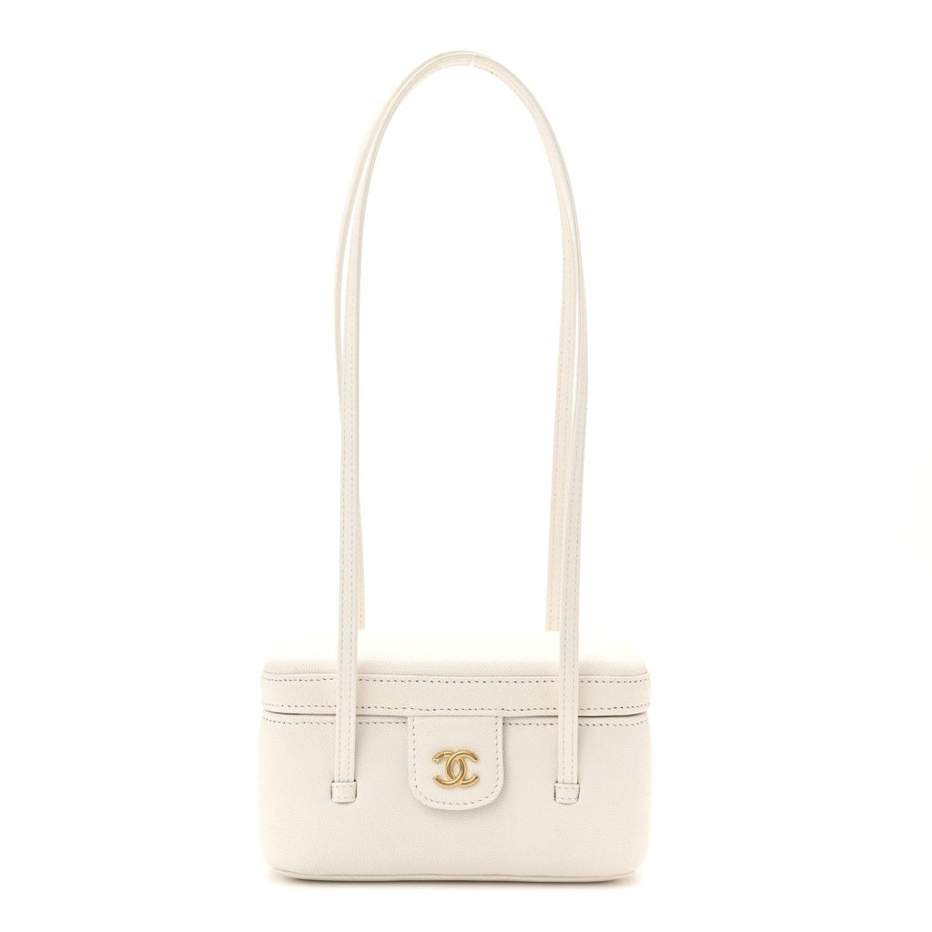 Chanel Shiny Caviar Preppy Coco Long Vanity With Strap White