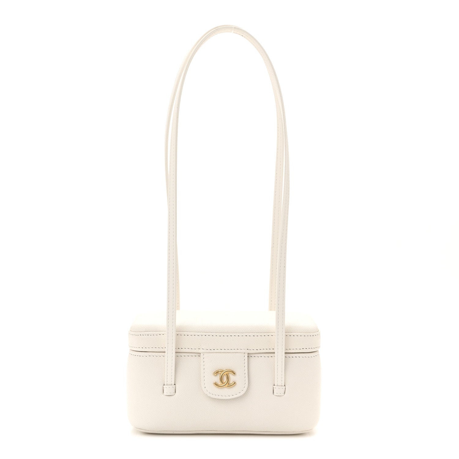 Chanel Shiny Caviar Preppy Coco Long Vanity With Strap White