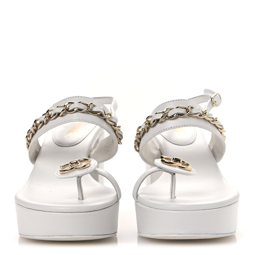 Lambskin Chain Platform Sandals 39 White