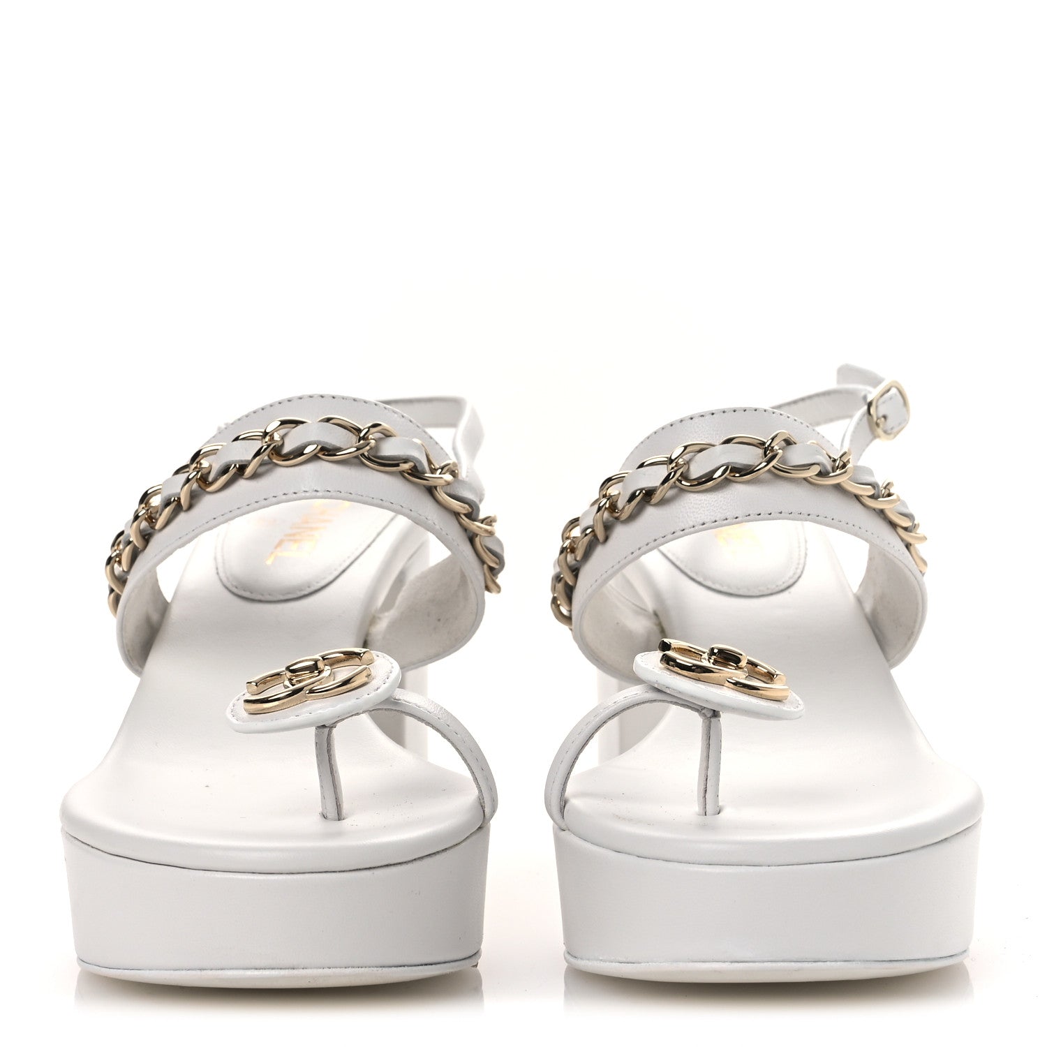 Lambskin Chain Platform Sandals 39 White