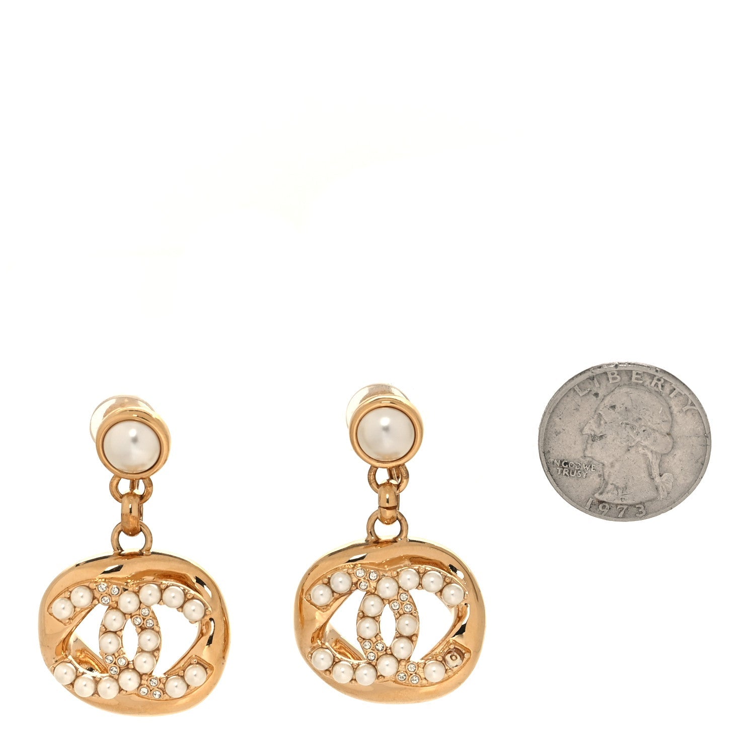 Crystal Pearl CC Drop Clip On Earrings Gold