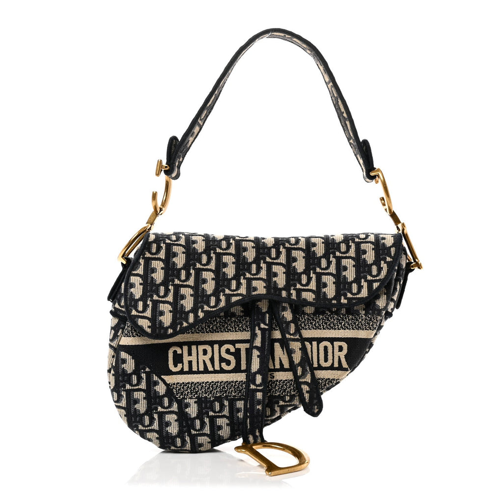 Christian Dior Oblique Embroidered Saddle Bag Blue