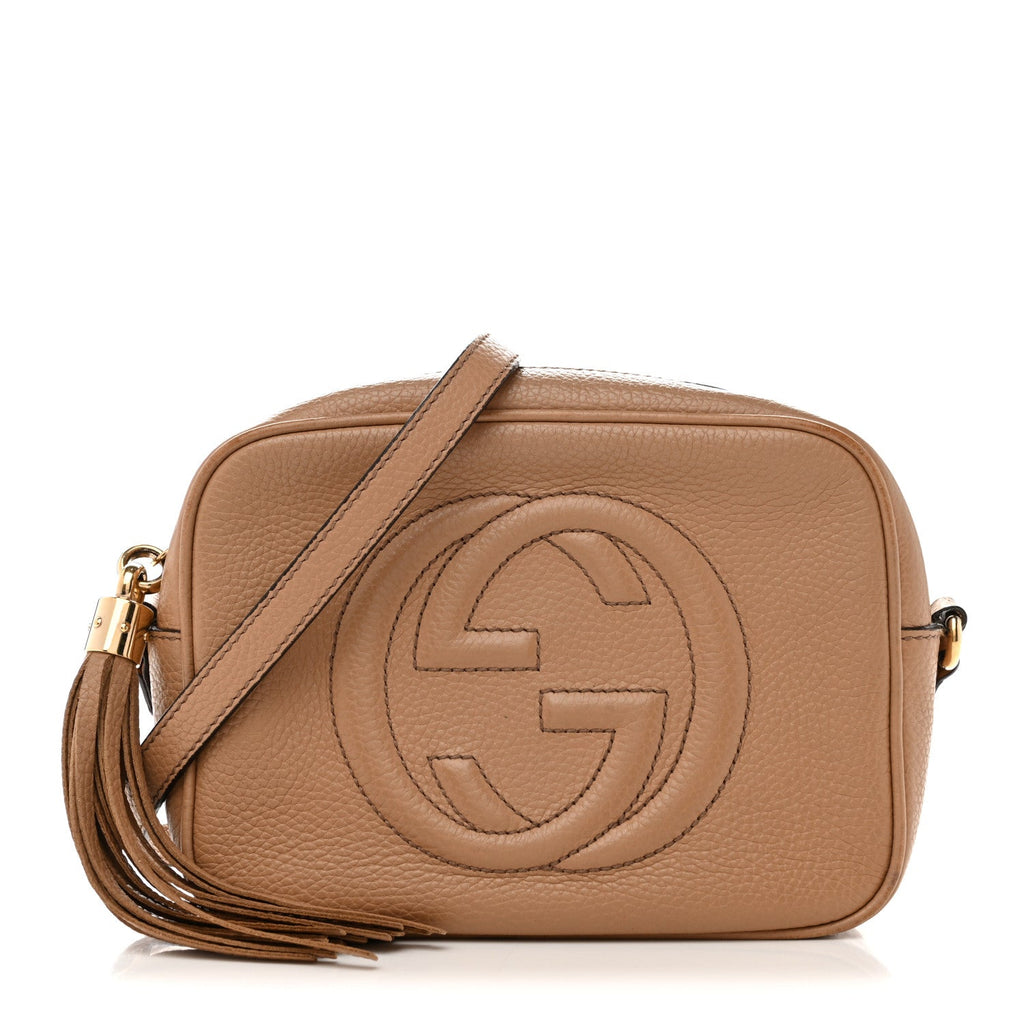 Gucci Pebbled Calfskin Small Soho Disco Bag Camelia