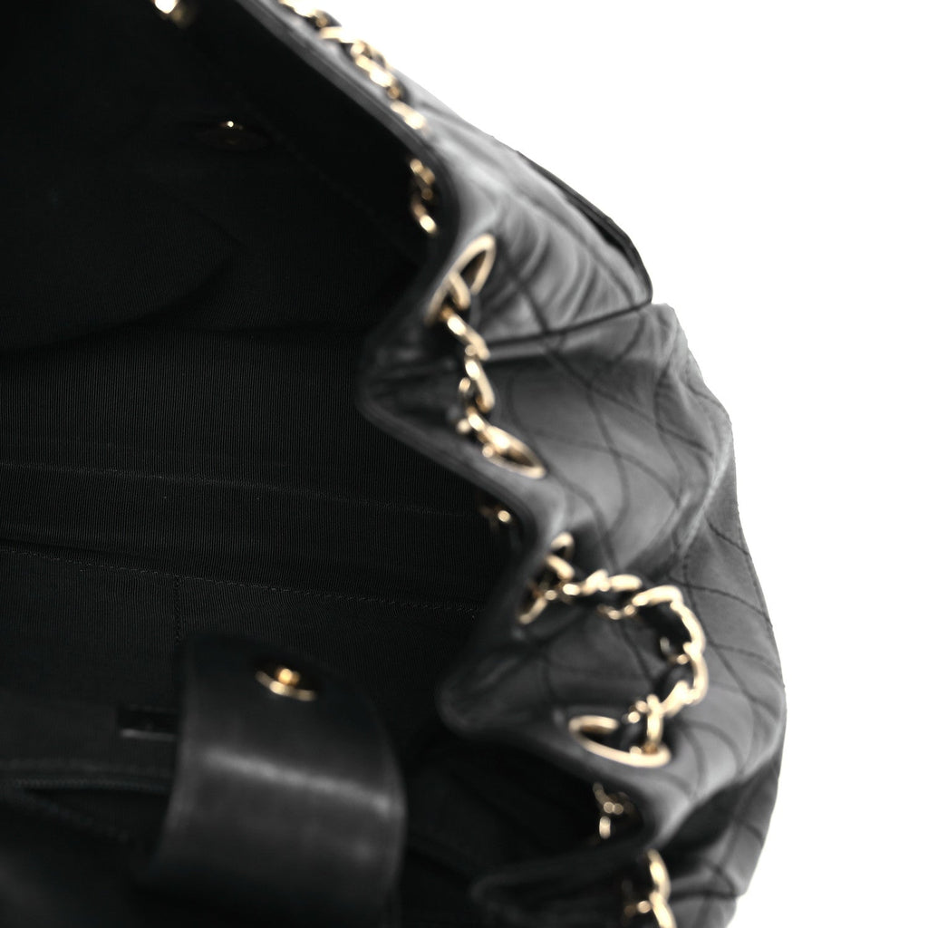 Chanel Lambskin Quilted Drawstring Bag Black