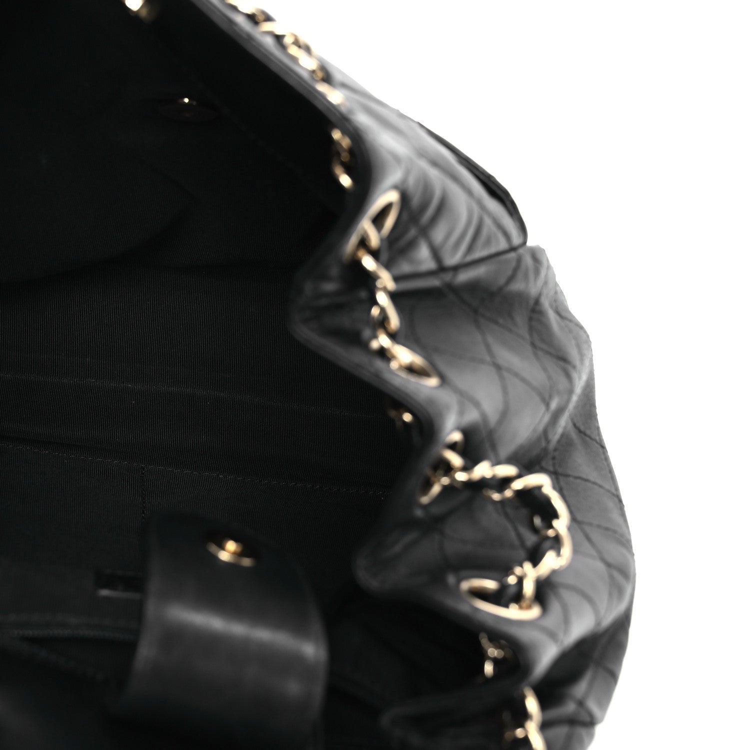 Chanel Lambskin Quilted Drawstring Bag Black