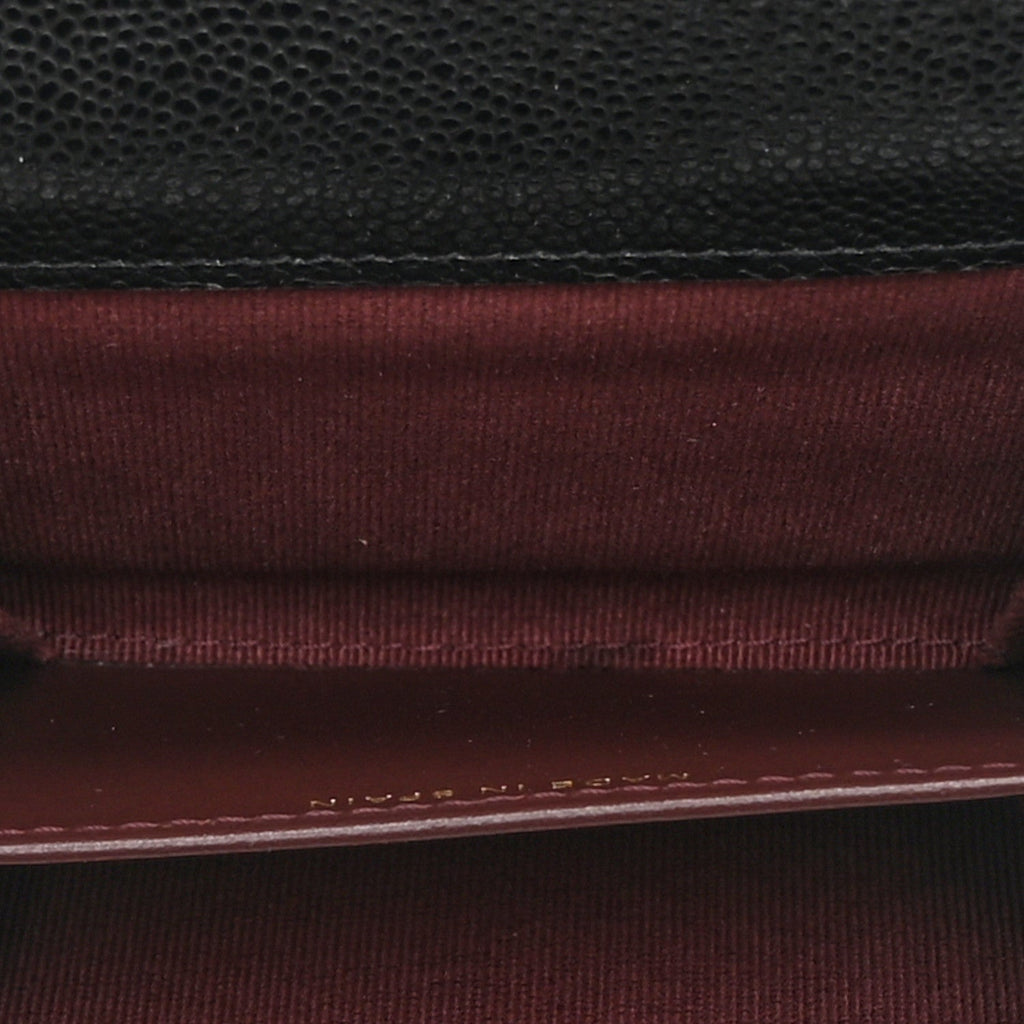 Caviar Quilted Flap Card Holder Wallet Black
