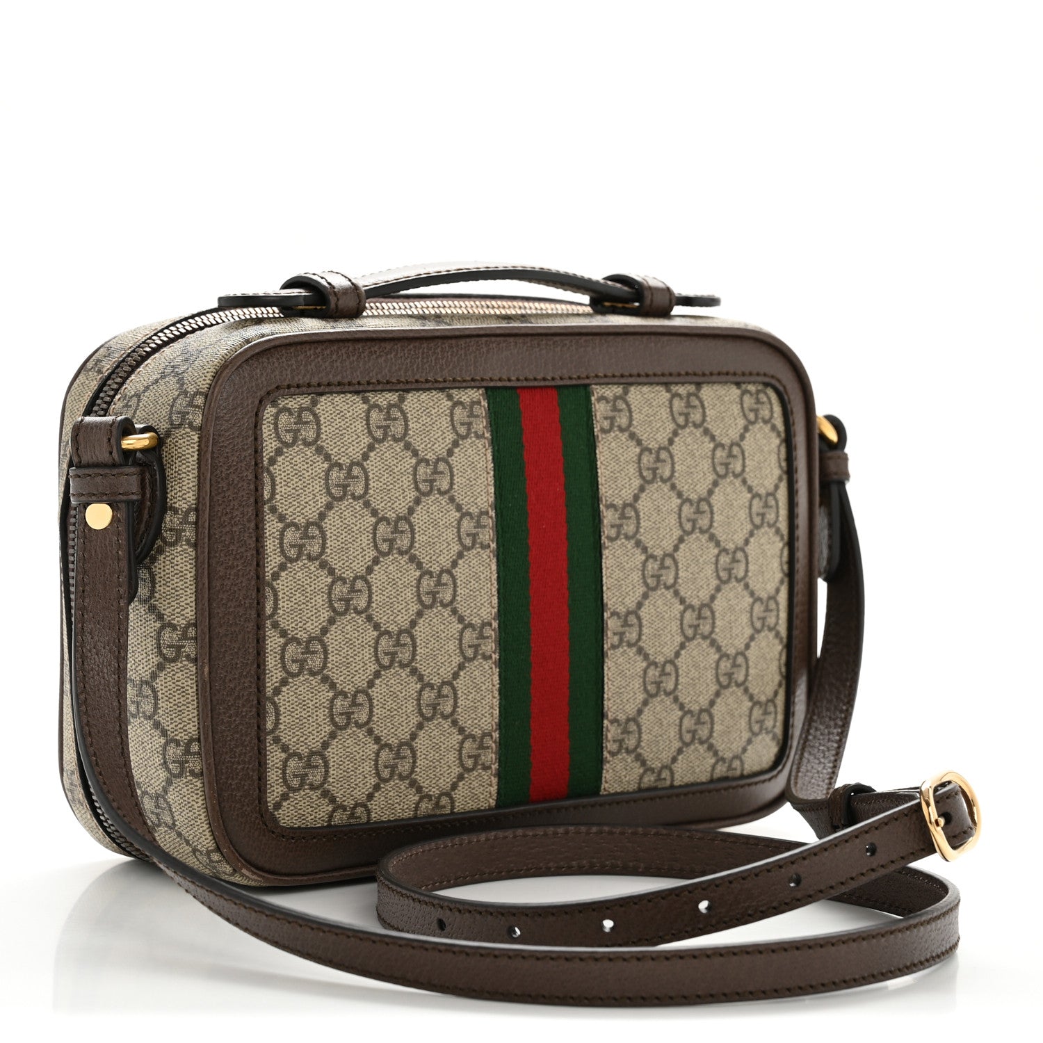 Gucci GG Supreme Monogram Web Small Ophidia Top Handle Shoulder Bag Brown