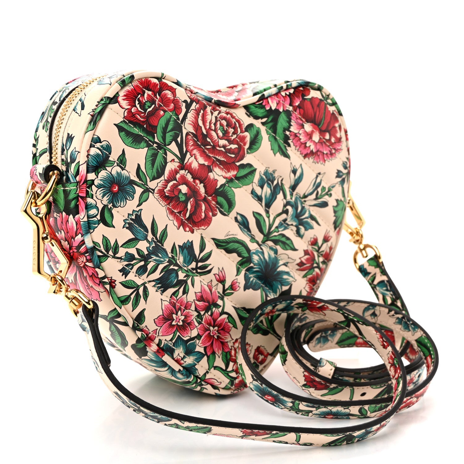 Gucci Matelasse Diagonal Brit Roses Print Mini Interlocking G Heart Shoulder Bag Multicolor