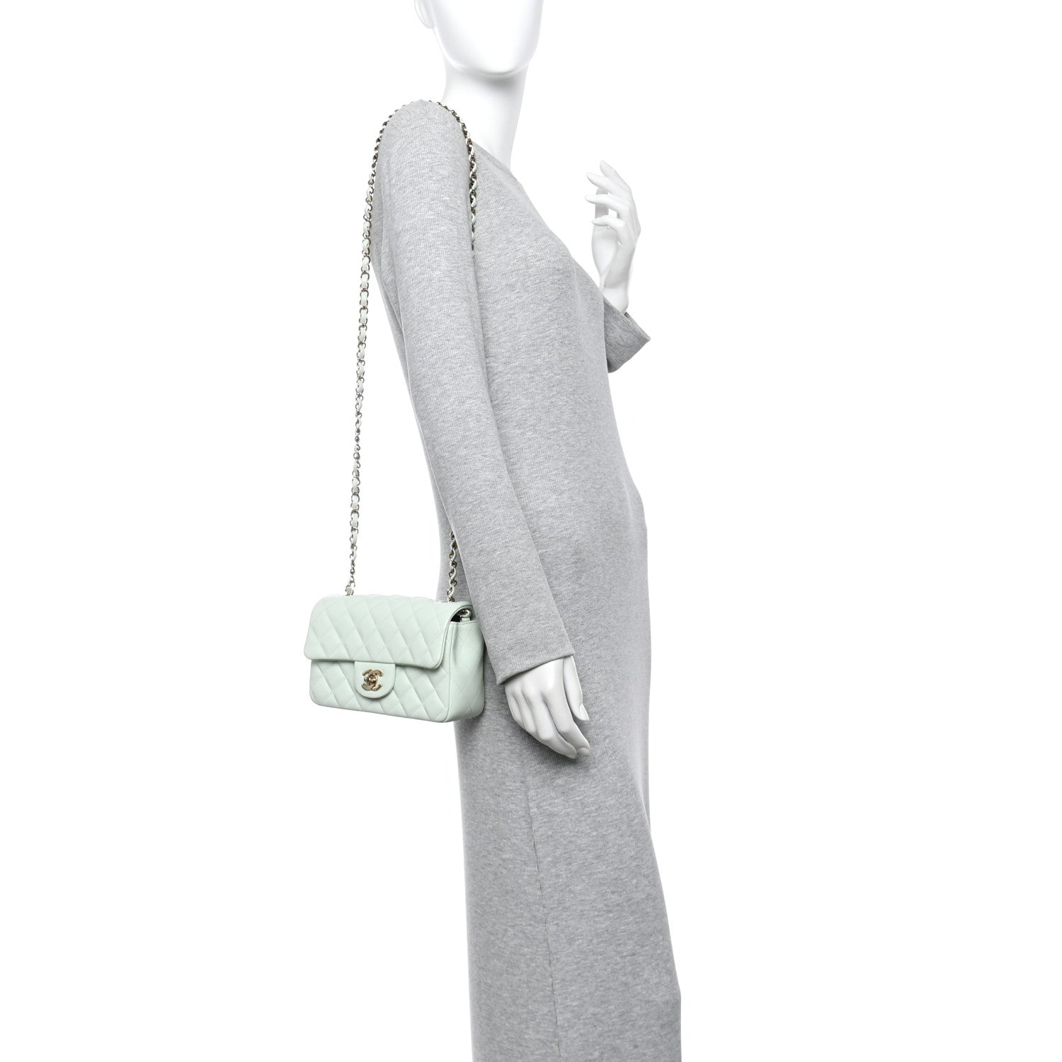 Chanel Lambskin Quilted Mini Rectangular Flap Light Green