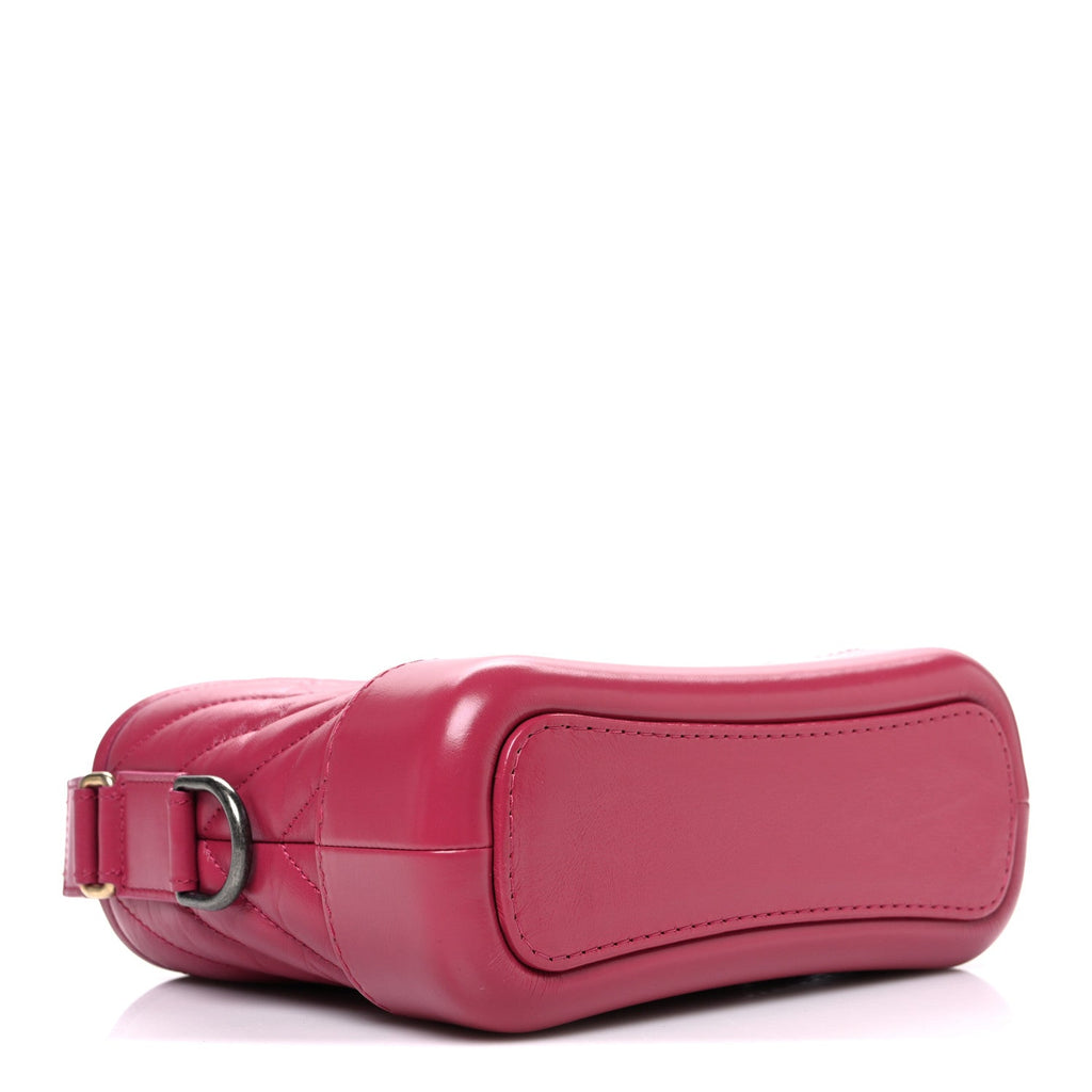 Chanel Aged Calfskin Chevron Quilted Small Gabrielle Hobo Dark Pink