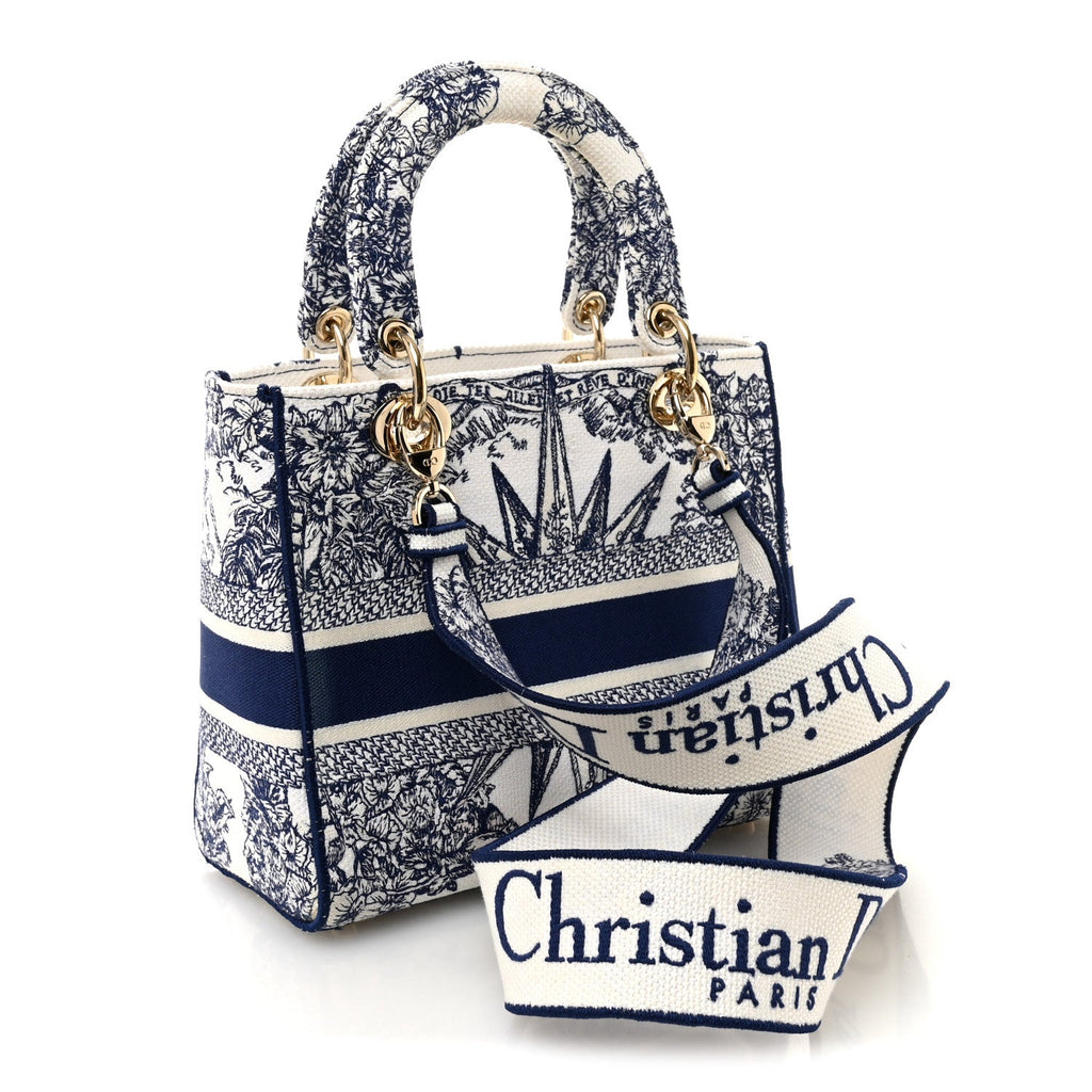 Christian Dior Canvas Reverse Embroidered Rêve d'Infini Medium Lady D-Lite Blue Multicolor