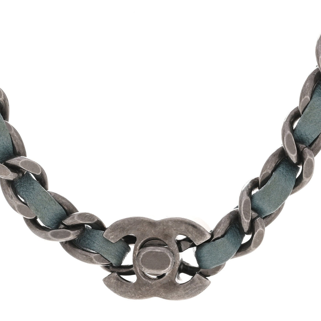 Lambskin CC Turnlock Choker Necklace Navy Blue