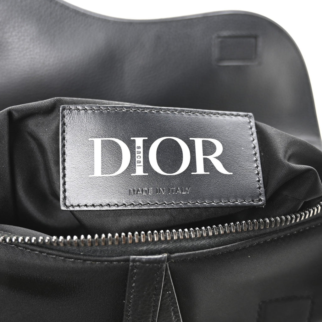 Christian Dior Nylon Grained Calfskin Saddle Bag Black Multicolor