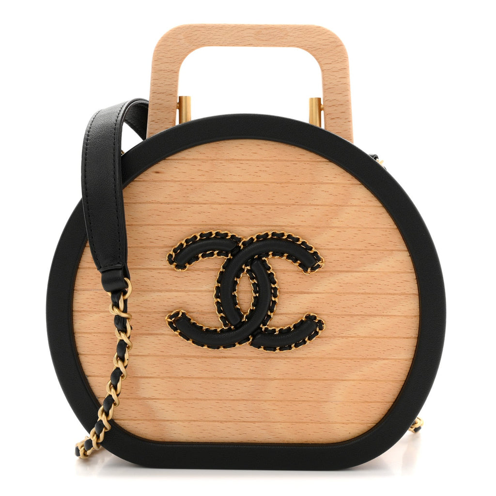Chanel Beech Wood Lambskin Round CC Vanity Case Black