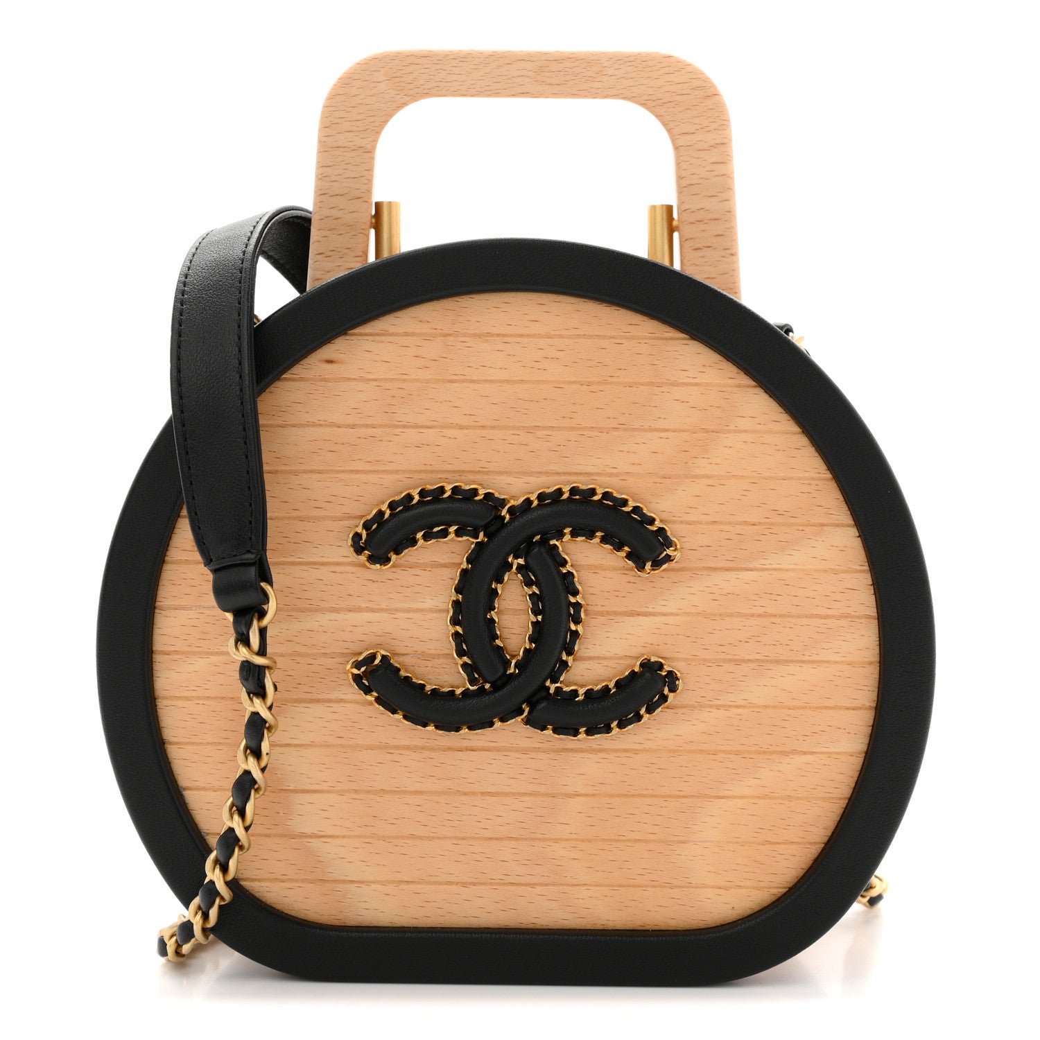 Chanel Beech Wood Lambskin Round CC Vanity Case Black