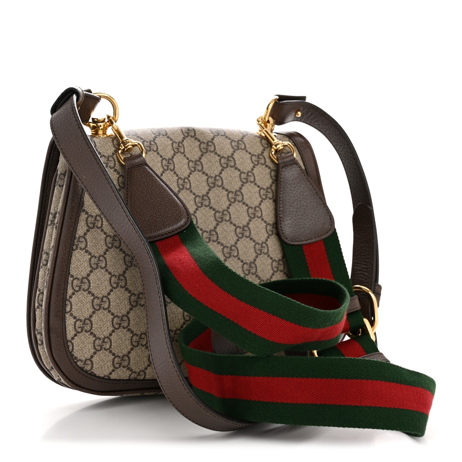 Gucci GG Supreme Monogram Textured Dollar Calfskin Web Medium Blondie Shoulder Flap Bag Beige Ebony New Acero