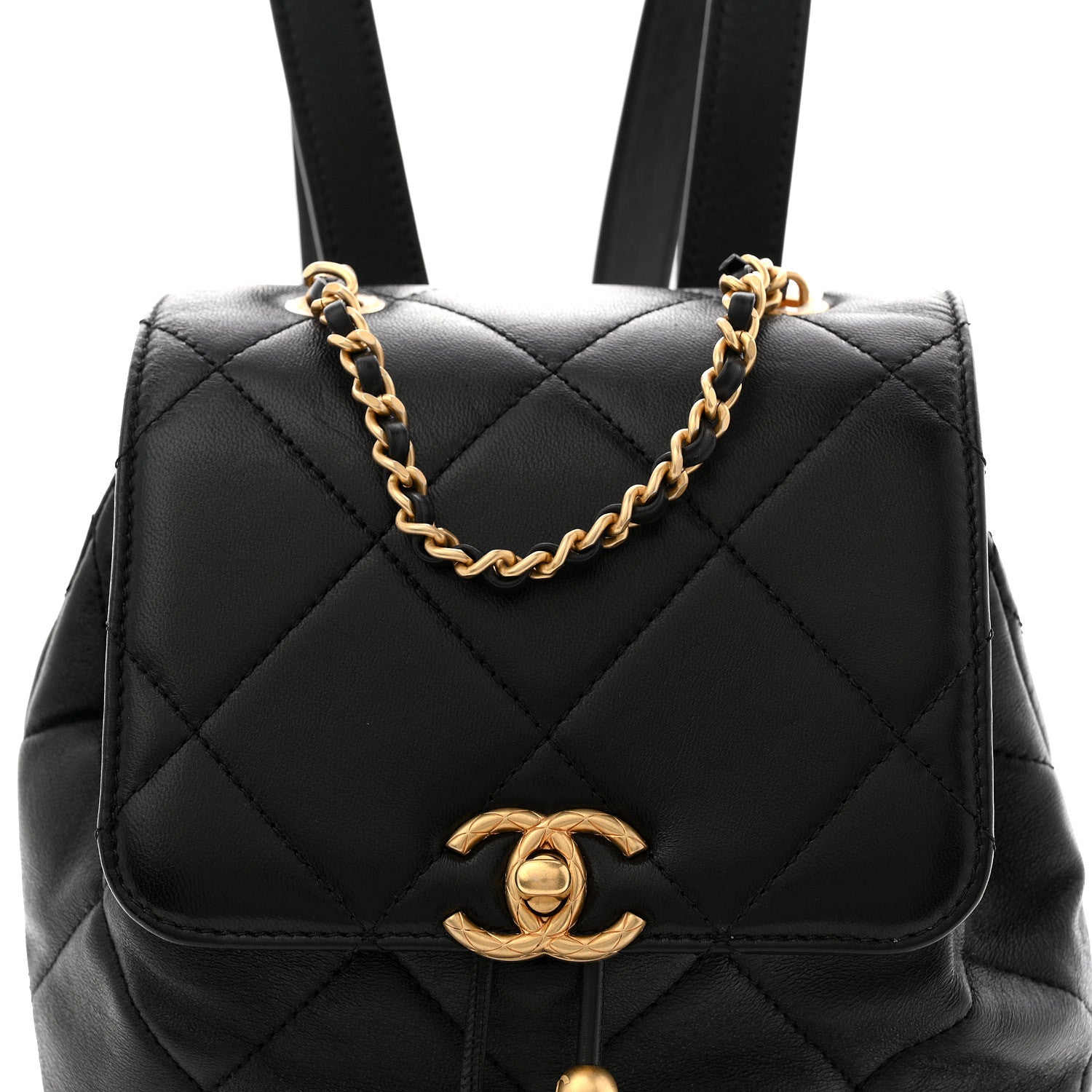 Chanel Lambskin Quilted Logo Mini Backpack Black