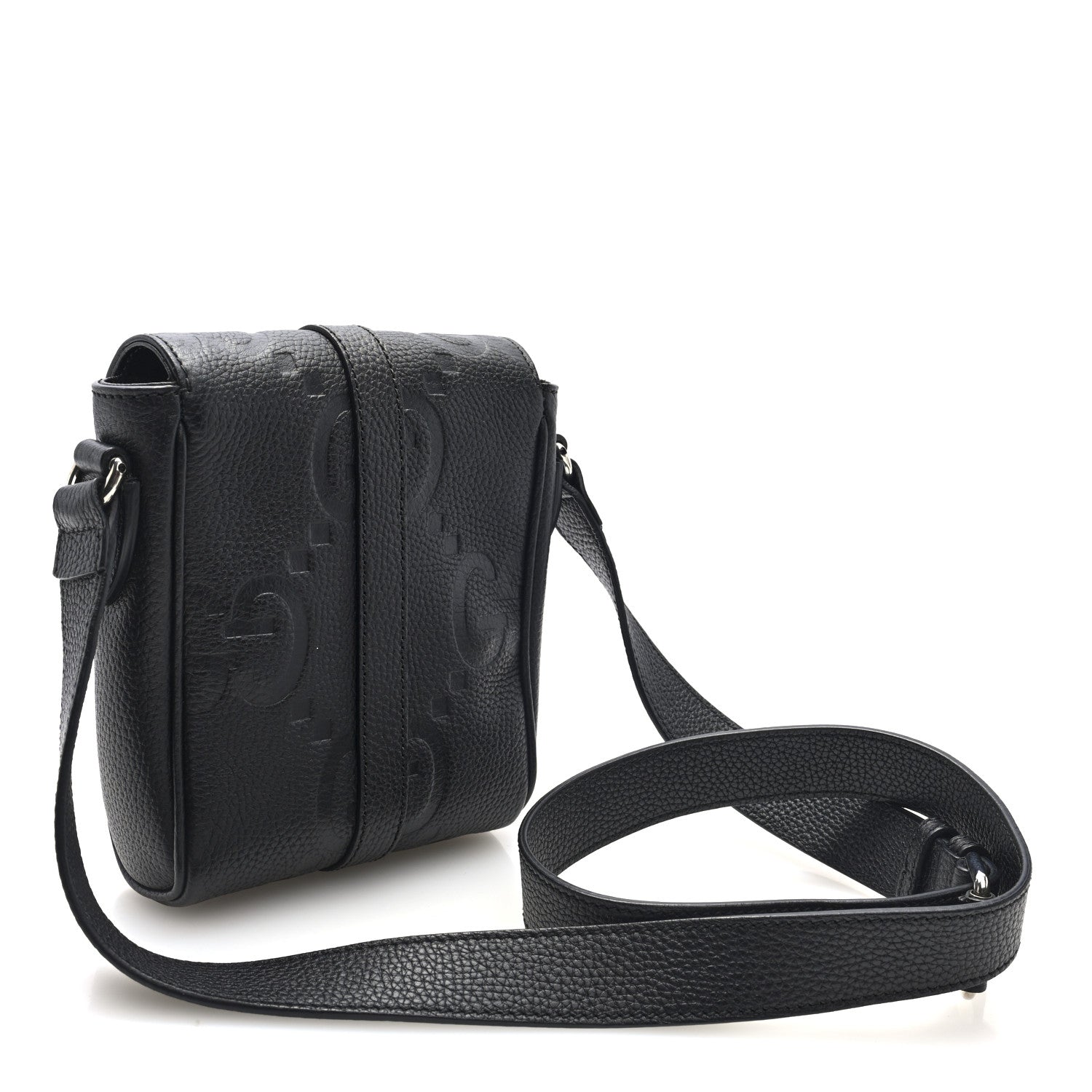 Gucci Piuma Calfskin Jumbo GG Embossed Small Messenger Bag Black