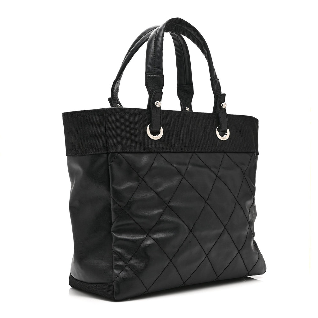 Chanel Coated Canvas Quilted Large Paris Biarritz Tote Black