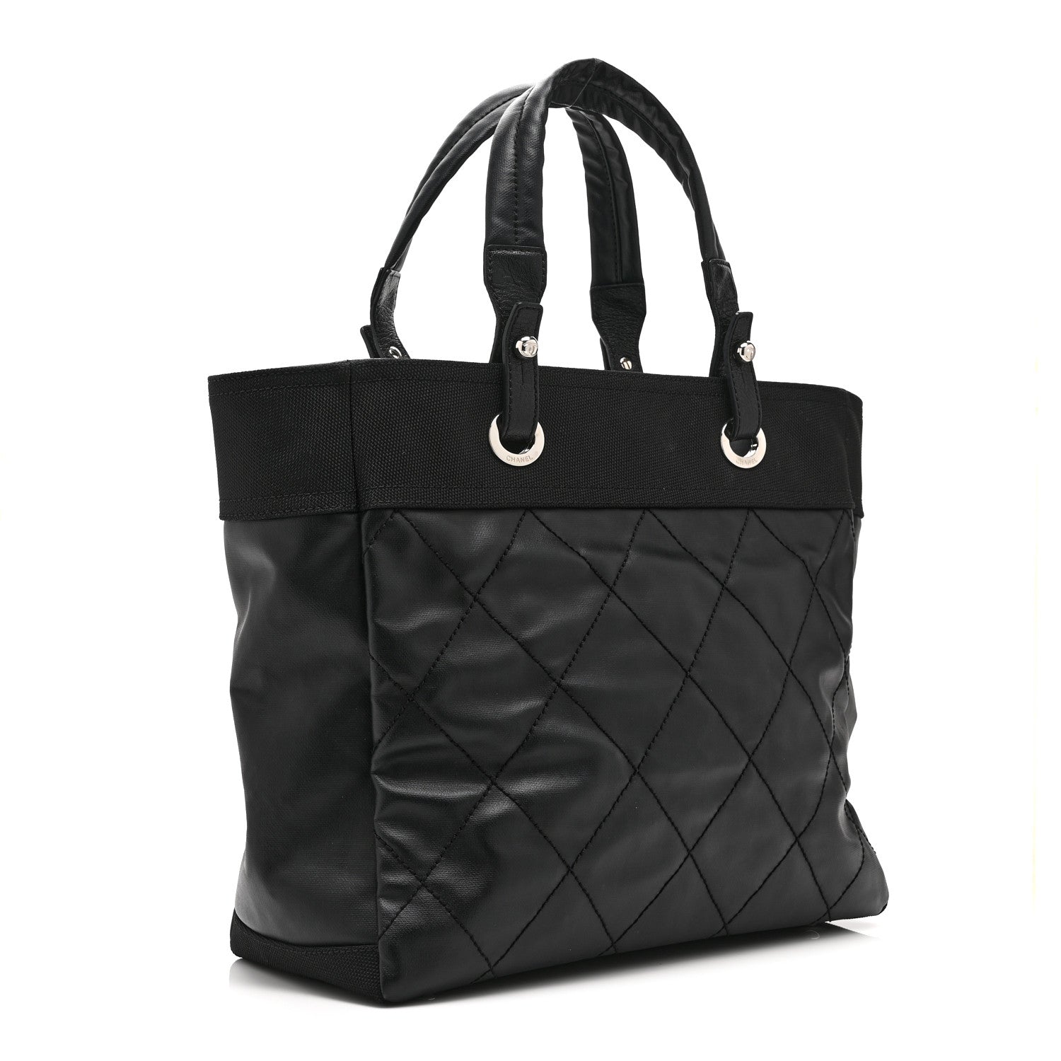 Chanel Coated Canvas Quilted Large Paris Biarritz Tote Black