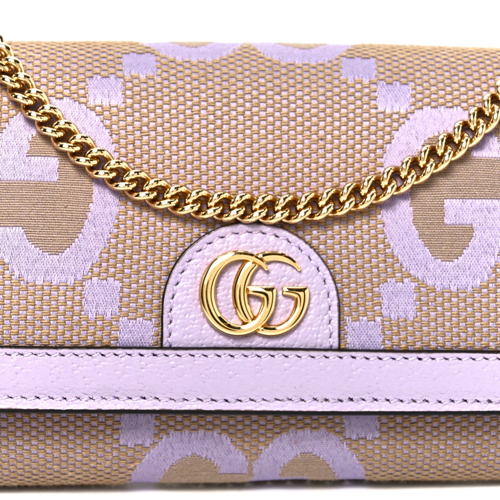 Gucci Monogram Jumbo GG Textured Dollar Calfskin Ophidia Continental Wallet On Chain Beige Lapis