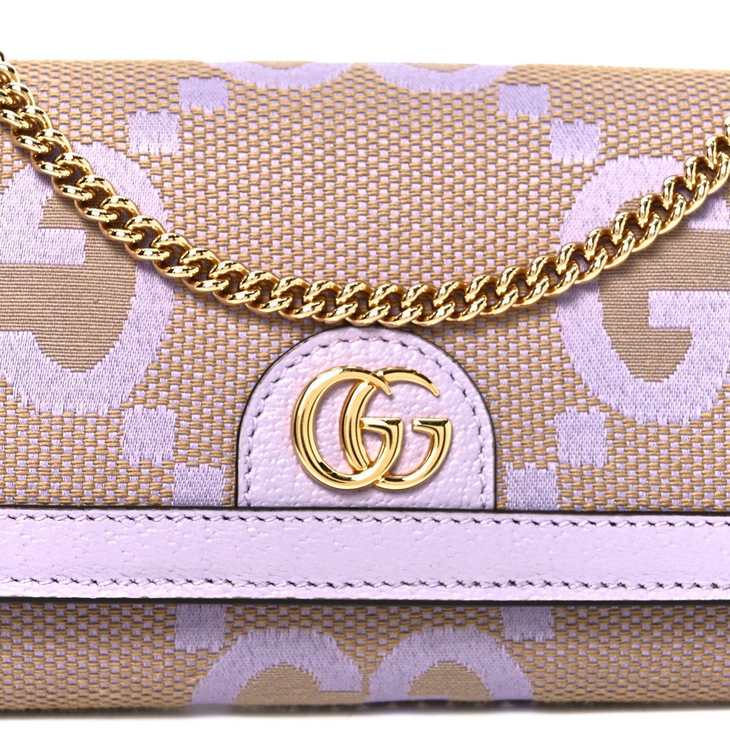 Gucci Monogram Jumbo GG Textured Dollar Calfskin Ophidia Continental Wallet On Chain Beige Lapis