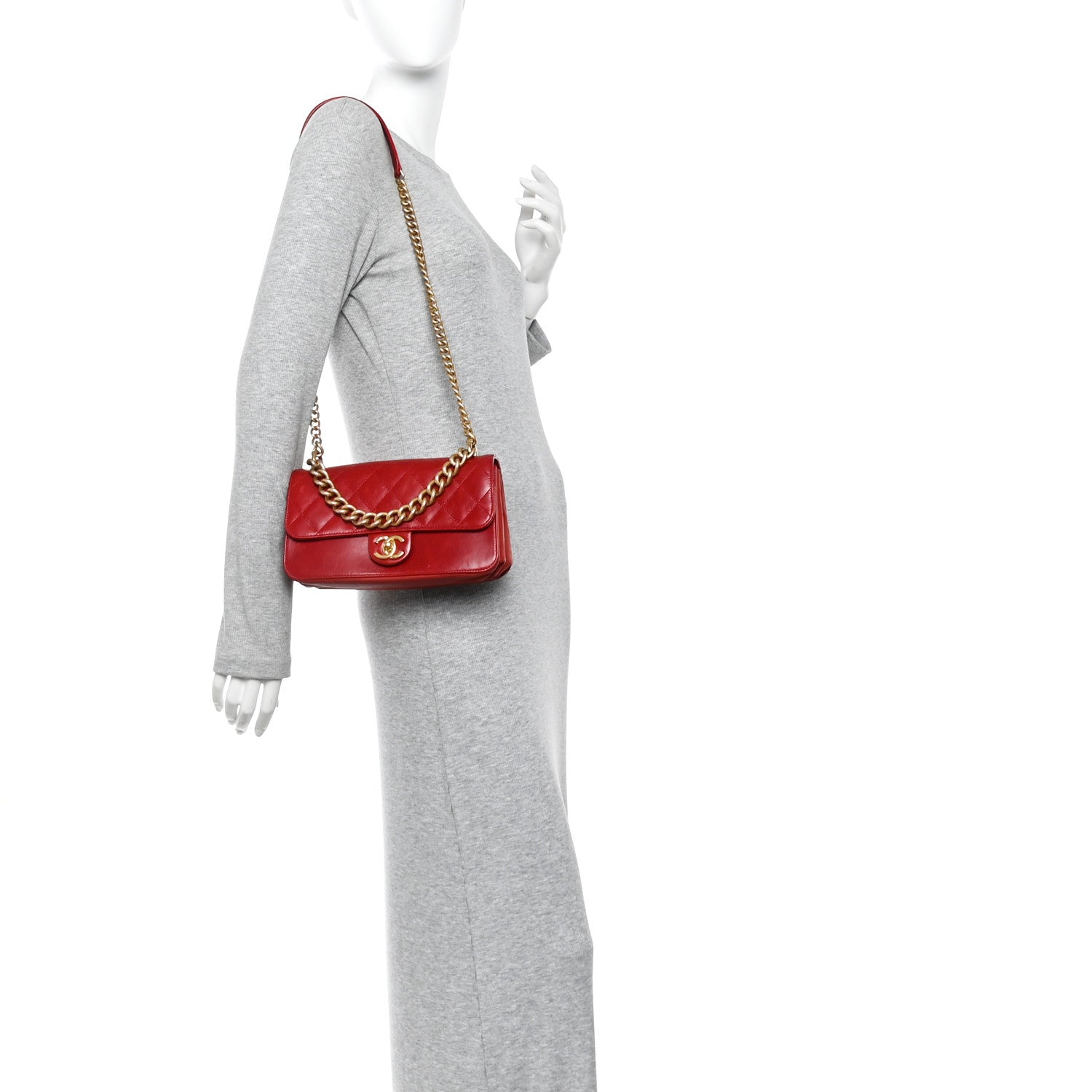 Chanel Iridescent Calfskin Quilted Small Straight Lined Flap Red