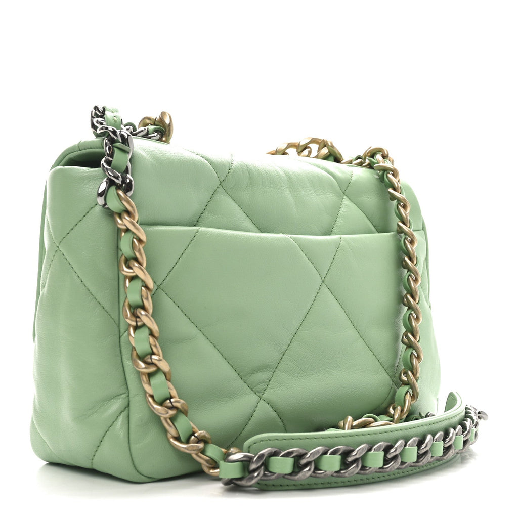 Chanel Goatskin Quilted Medium Chanel 19 Flap Light Green