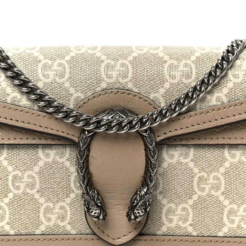 Gucci GG Supreme Monogram Textured Dollar Calfskin Super Mini Dionysus Shoulder Bag Beige Mystic White Oatmeal