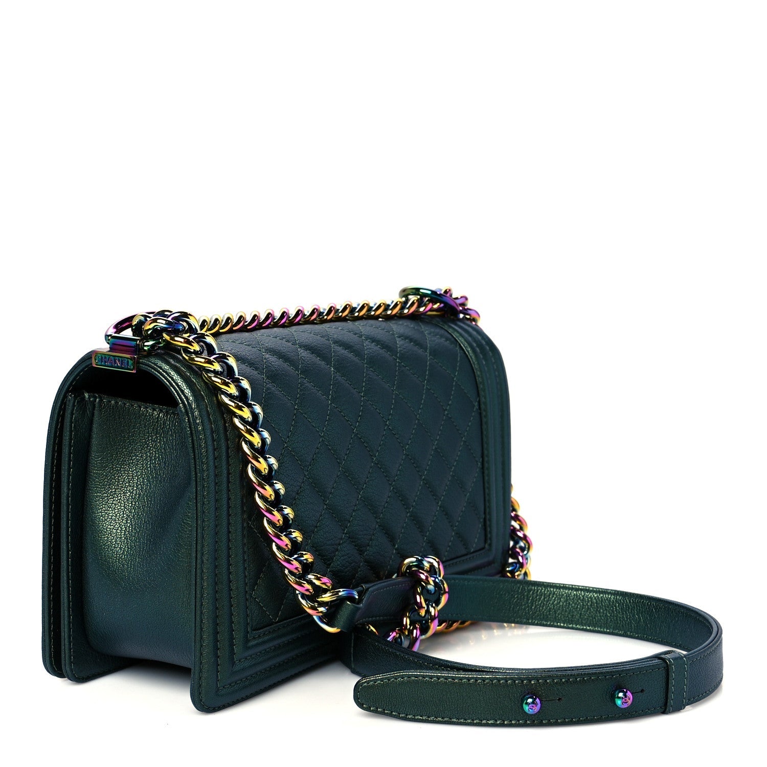 Chanel Iridescent Goatskin Quilted Medium Boy Flap Green