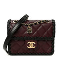 Chanel Lambskin Braided Calfskin Mini Flap Bag Dark Burgundy Black